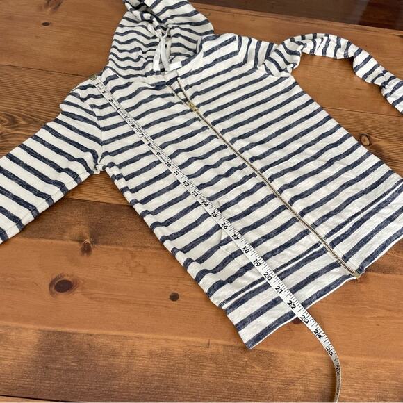 Stripe Zip Up Jacket Navy & Cream with Hood Size XS - Picture 6 of 6